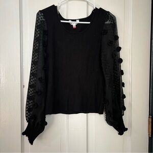 No Boundaries Black Blouse with Textured Sheer Sleeves